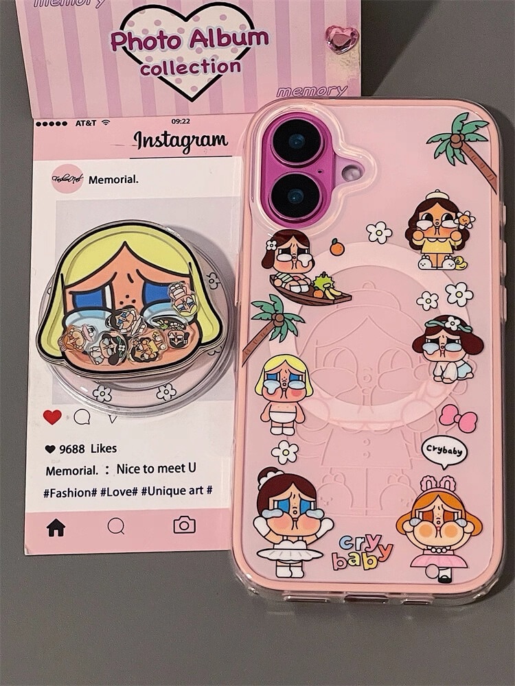 可爱初生白哭娃支架+新款哭娃手機殼