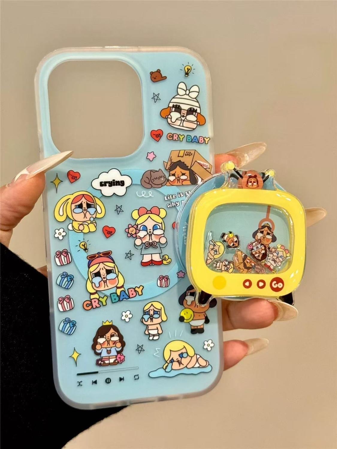 可爱電視哭娃支架+新款哭娃手機殼