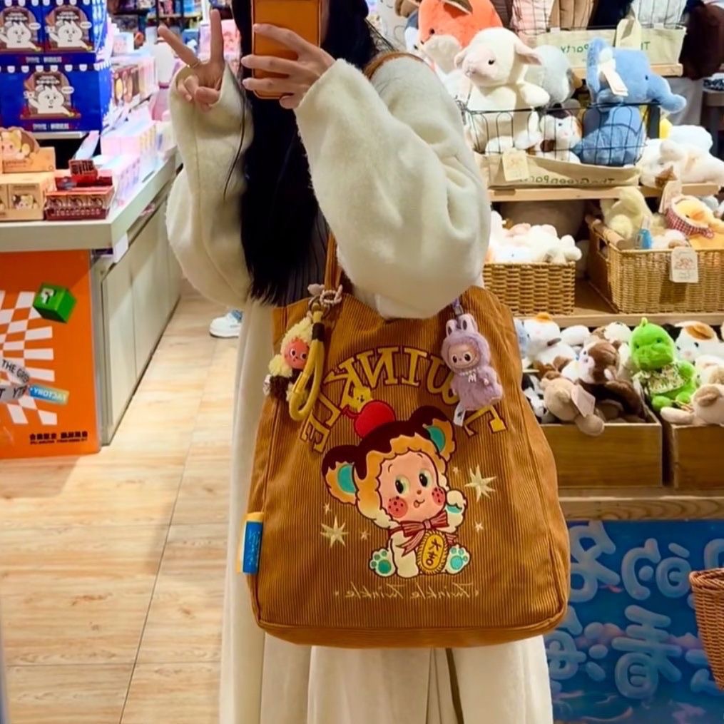 卡通可愛星星人燈芯絨復古手提袋
