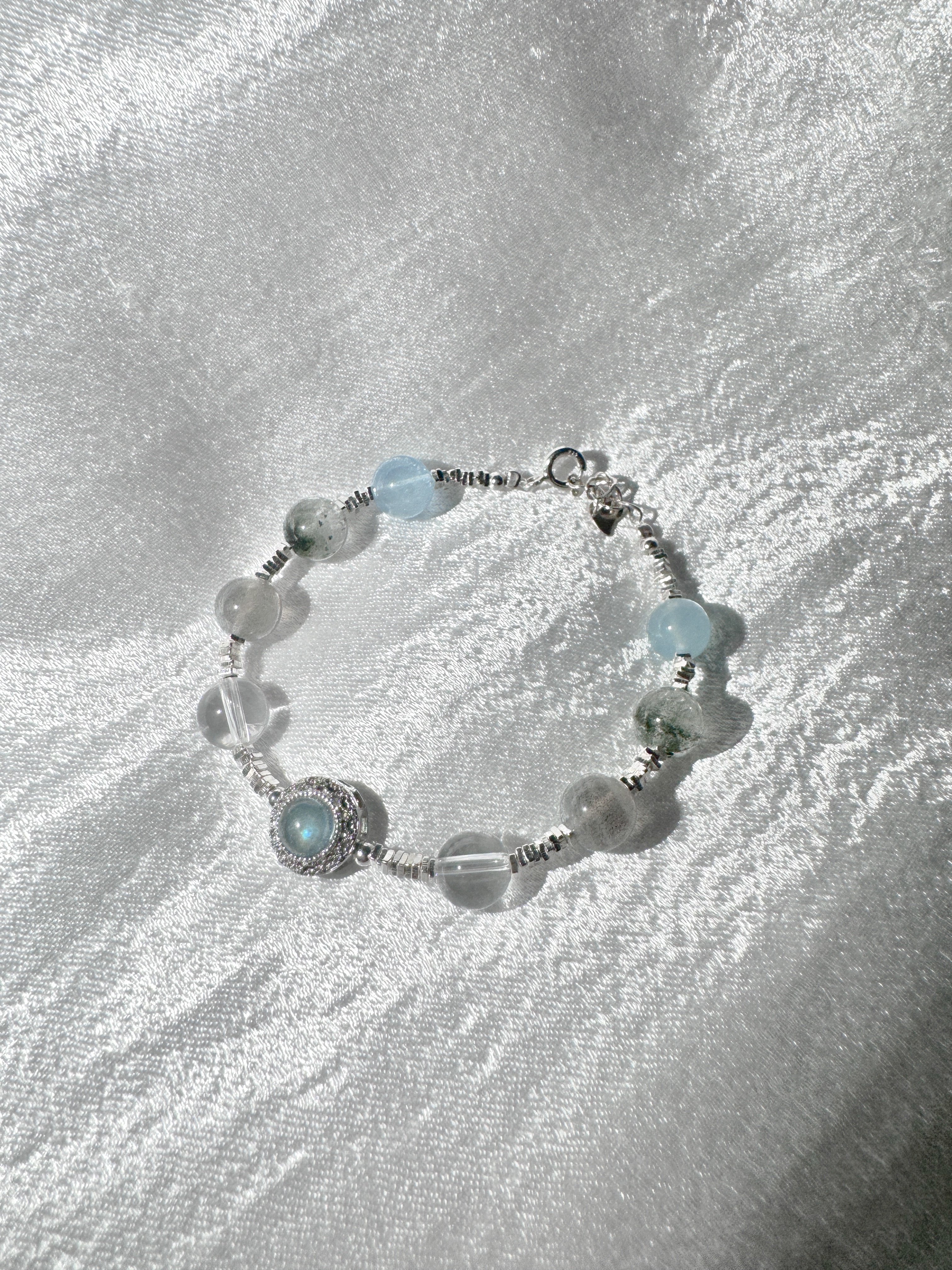 ‼️灰月光+海藍寶+白水晶+綠幽靈