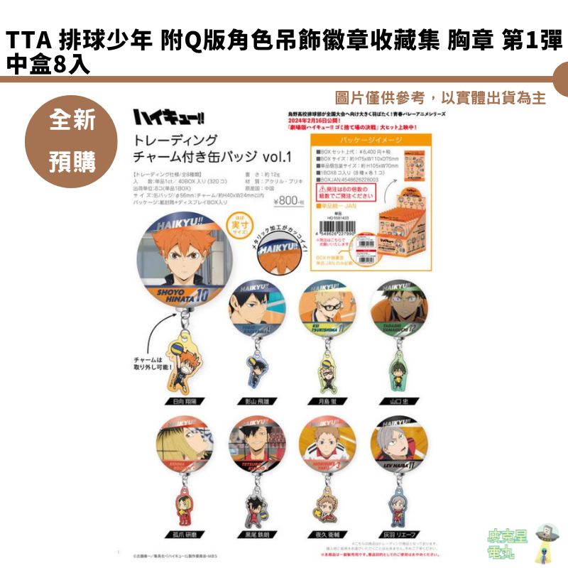 TTA 排球少年!! 附Q版角色吊飾徽章收藏集 胸章 第2彈 中盒7入