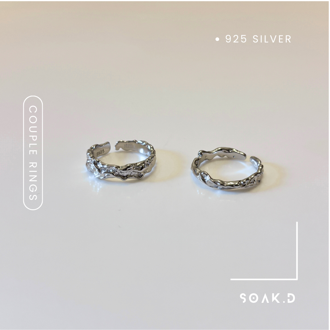 『𝐒𝐨𝐚𝐤.𝐃』925銀 侵蝕系列 ⇸ 風蝕紋理 開口戒 情侶戒