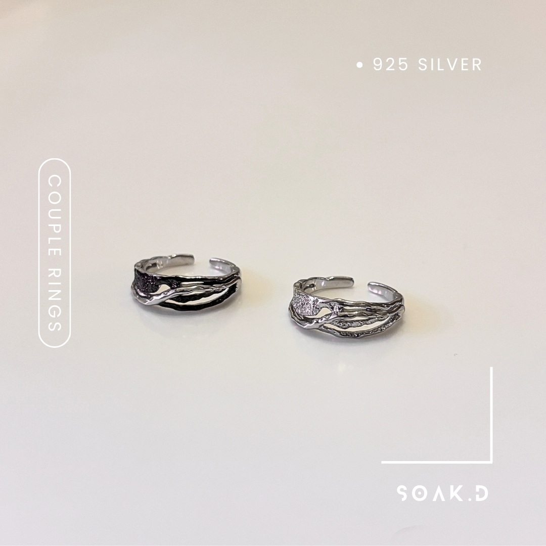 『𝐒𝐨𝐚𝐤.𝐃』925銀 海洋系列 ▾ 黑海＆鹽海 情侶對戒 開口純銀戒指