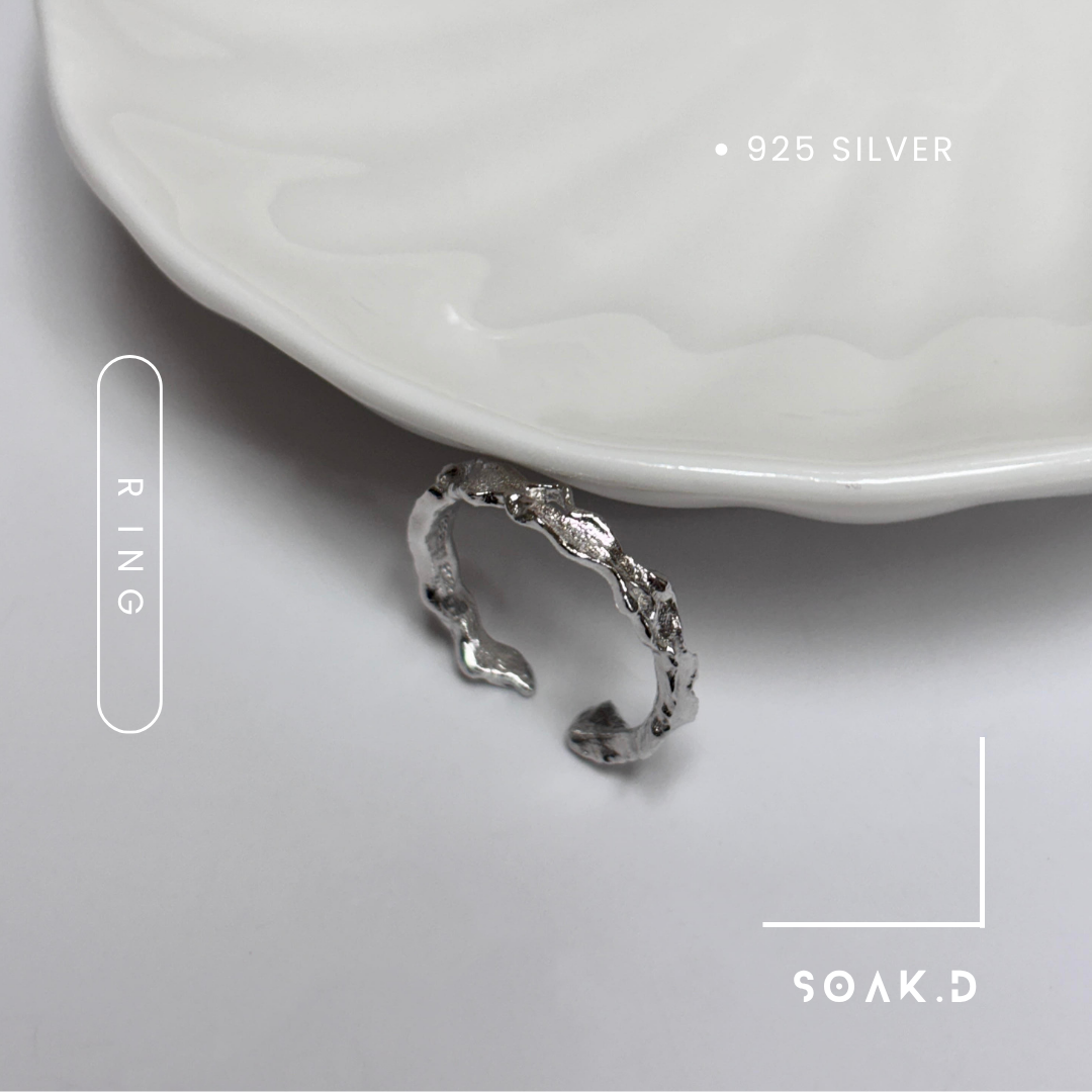 『𝐒𝐨𝐚𝐤.𝐃』925銀 侵蝕系列 ⇸ 海蝕 開口純銀戒指