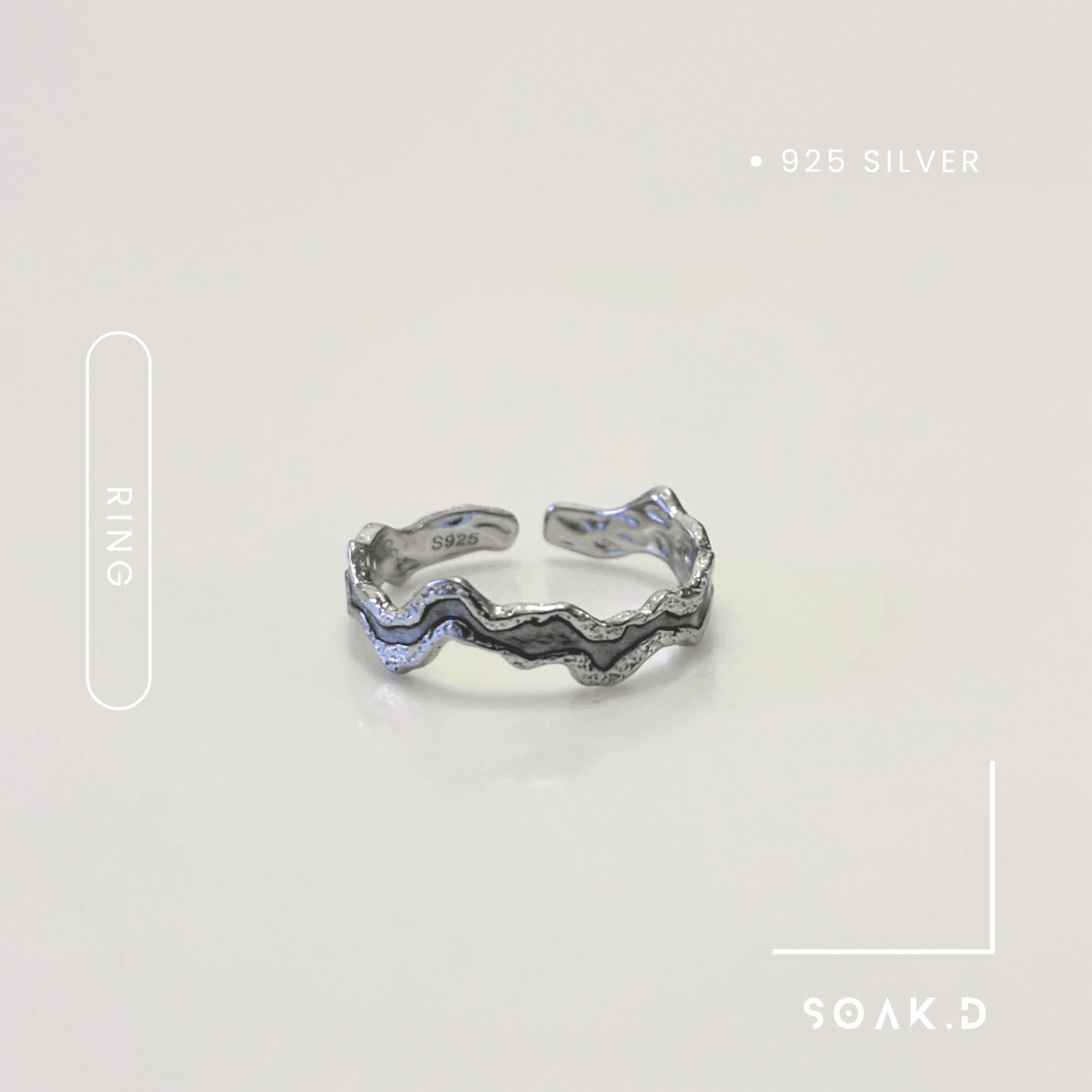 『𝐒𝐨𝐚𝐤.𝐃』925銀 海洋系列 ❅ 河川 開口純銀戒指（可調節）