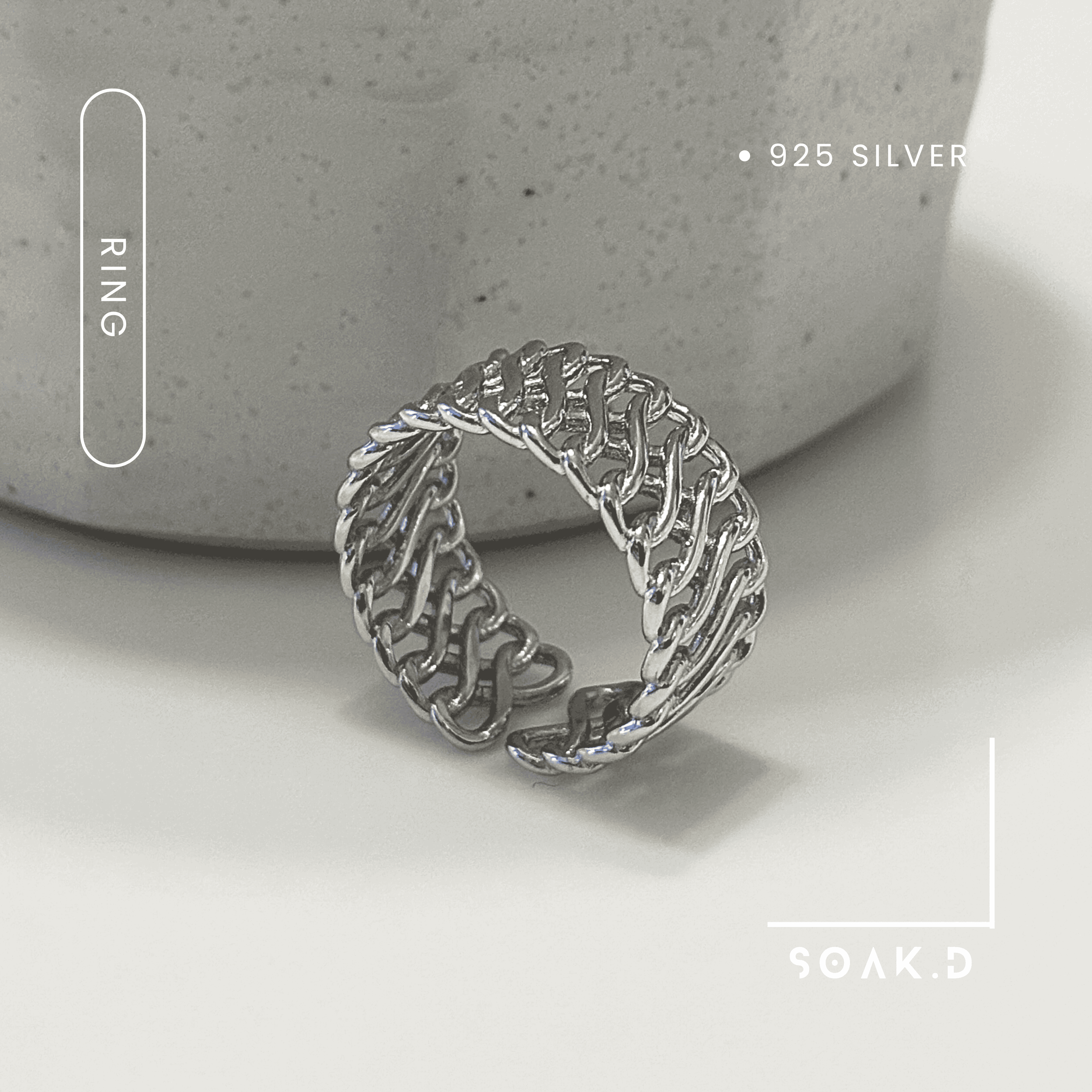 『𝐒𝐨𝐚𝐤.𝐃』925銀 結構系列 ▞ 虛實 開口純銀戒指（可調節） 男戒