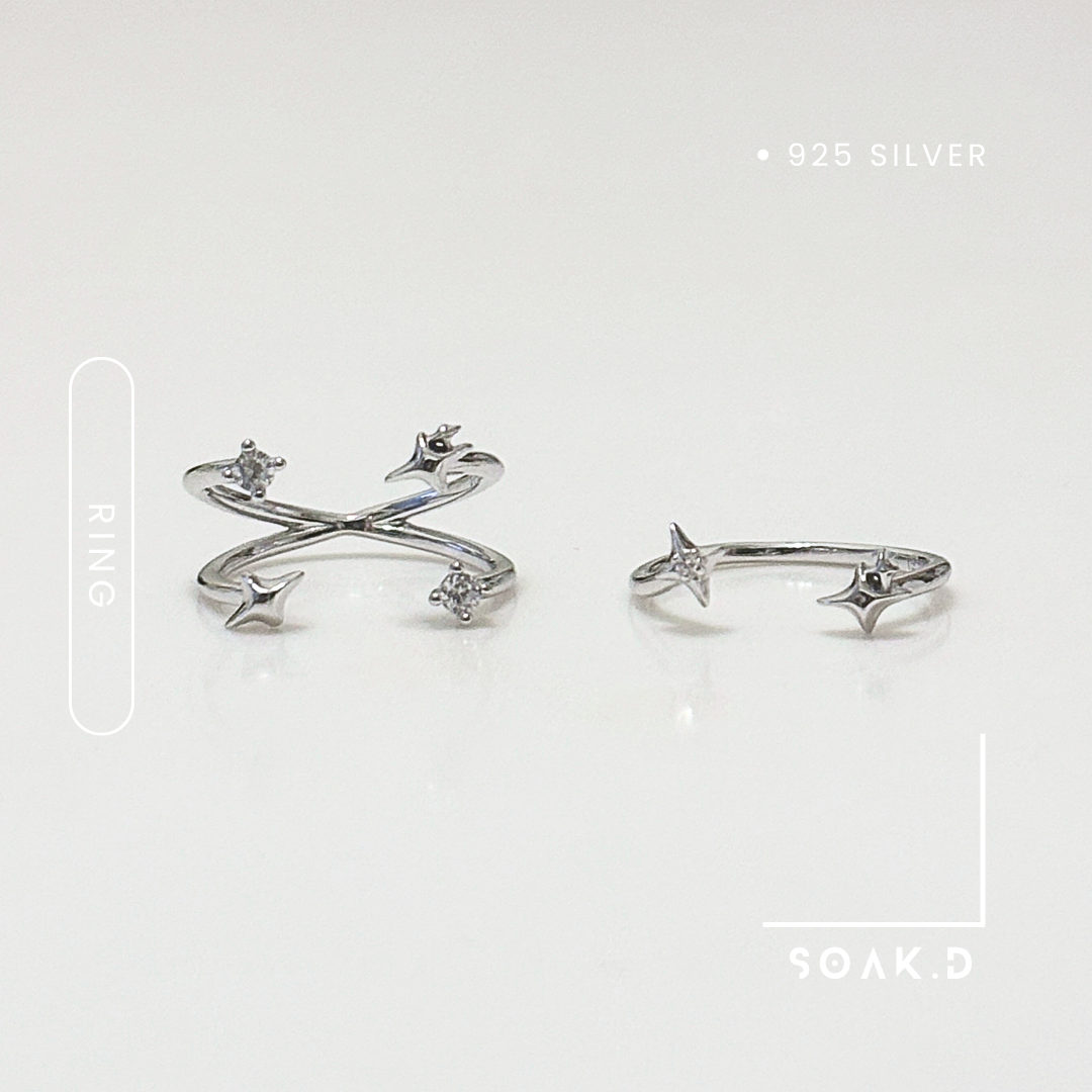 『𝐒𝐨𝐚𝐤.𝐃』925銀 北極系列 ❅ 星茫 開口純銀戒指（可調節）