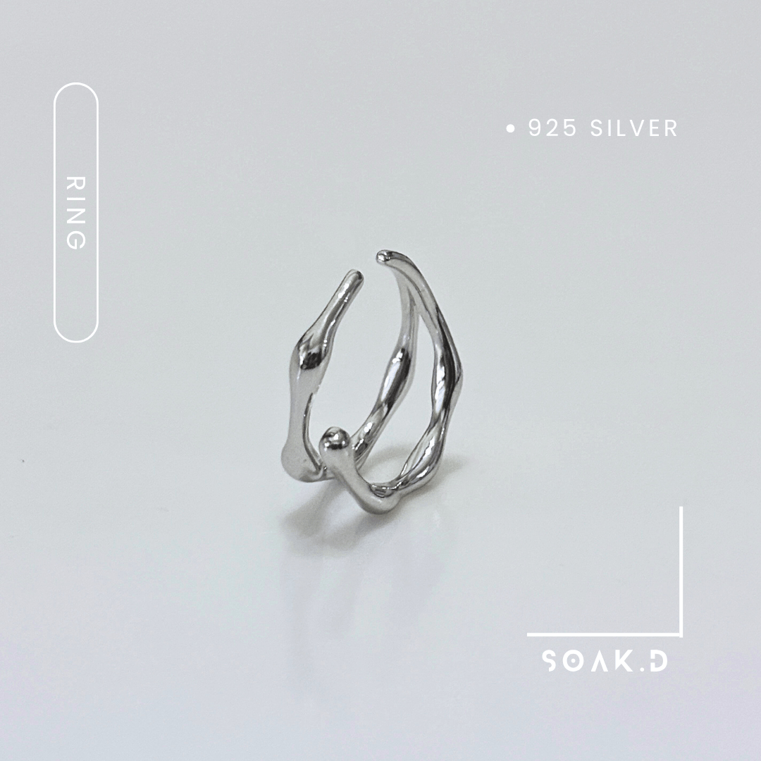 10月新品✨『𝐒𝐨𝐚𝐤.𝐃』925銀 海洋系列 ‖  柔潮尾戒  開口純銀戒指（可調節）
