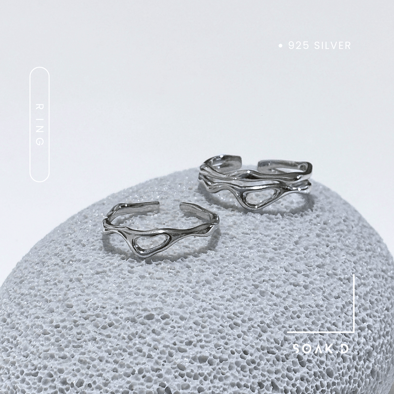 新品 ✨『𝐒𝐨𝐚𝐤.𝐃』【現貨】925銀 海洋系列 ▾ 川息  開口純銀戒指（可調節）