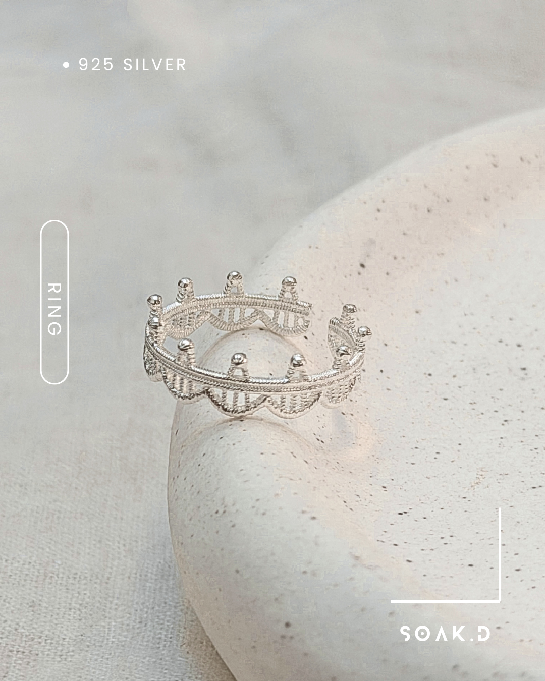 『𝐒𝐨𝐚𝐤.𝐃』925銀 寶藏系列 ☾  Lace Bloom 蕾絲花 開口戒
