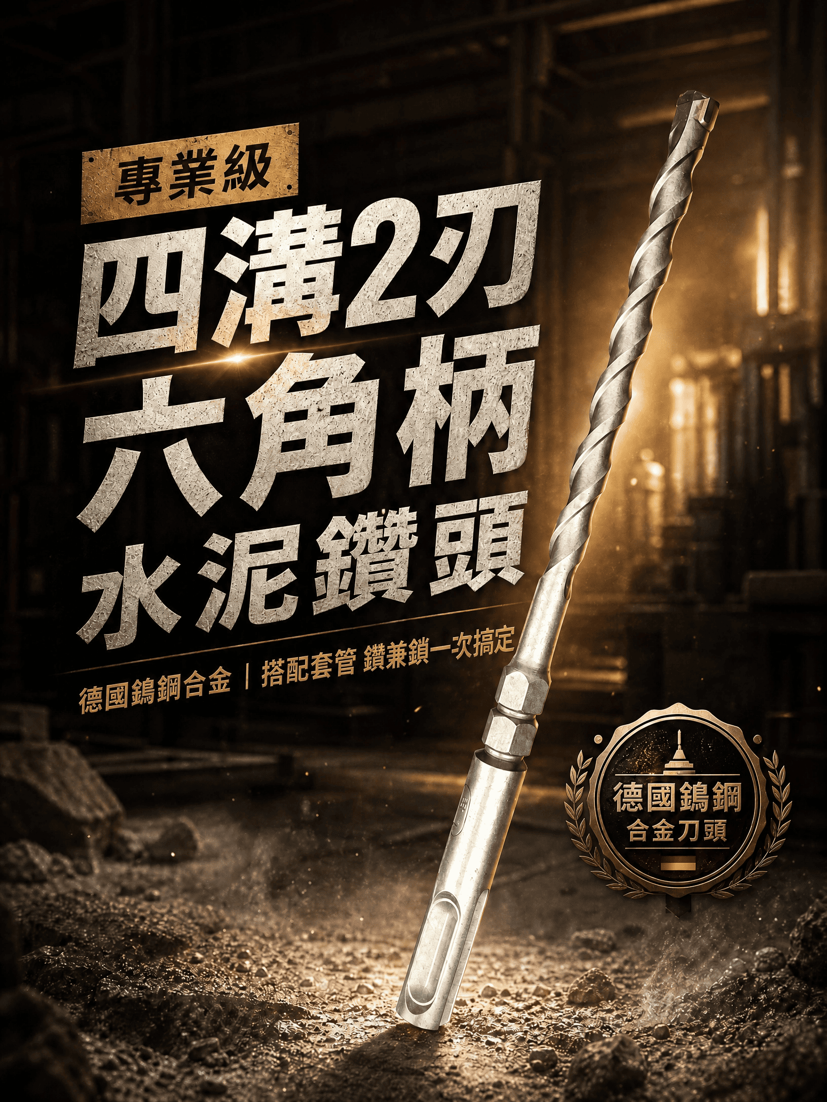 SDS PLUS水泥鑽頭系列-四溝兩刃（六角軸）高品質