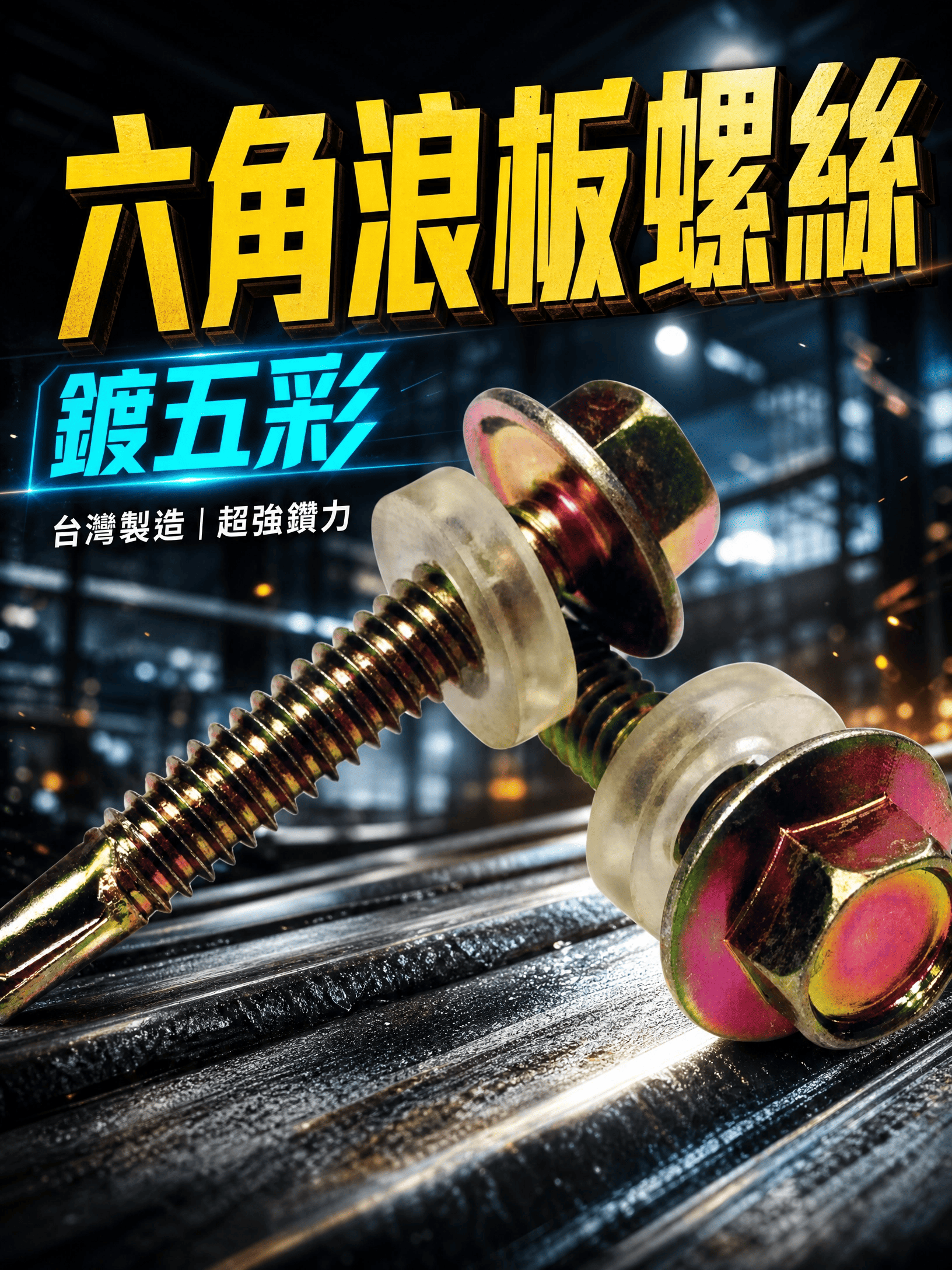 鑽尾（自攻）螺絲-六角華司頭-黑鐵 浪板螺絲
