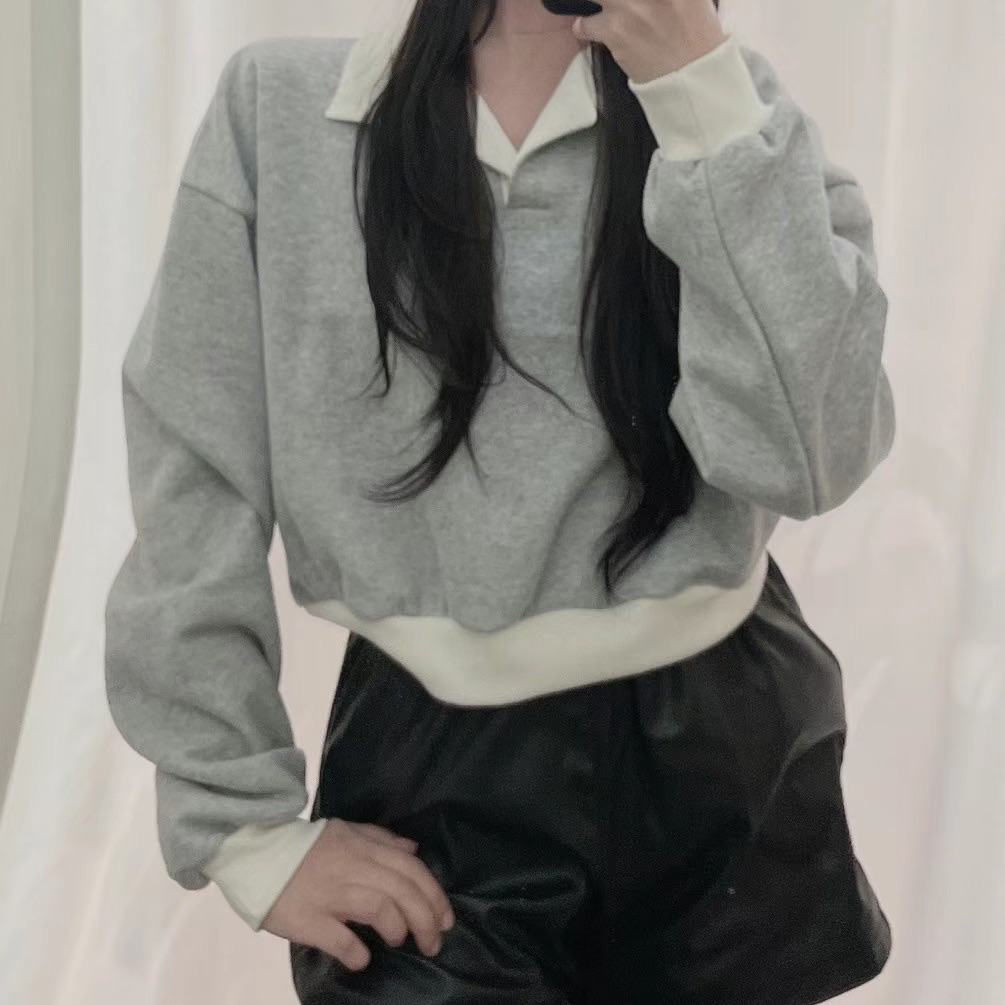 ￼現貨售完不補ෆ🏷️ʏᴜɴᴀ’s 正韓🇰🇷內刷毛翻領撞色長袖上衣