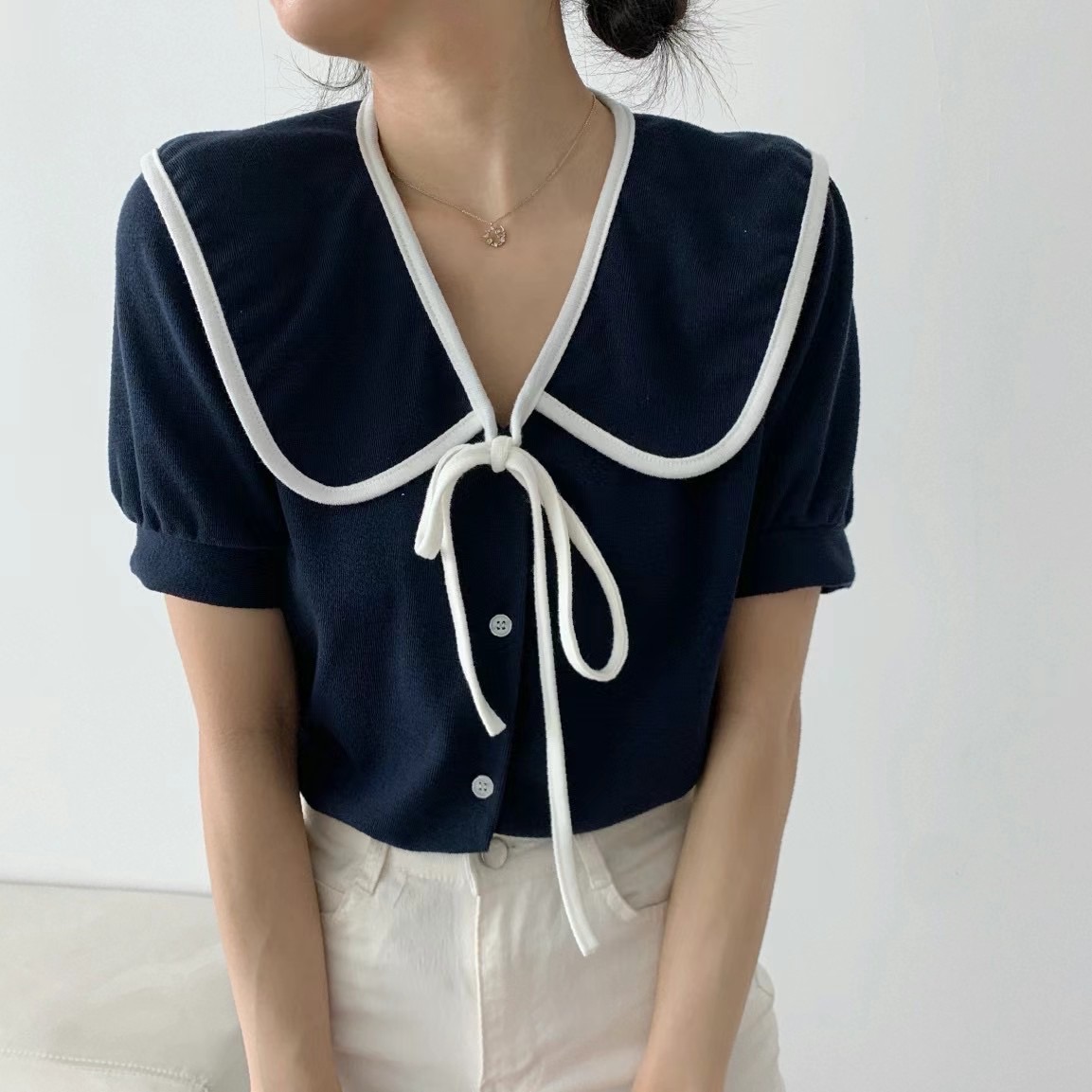 斷貨出清價ෆ🏷ʏᴜɴᴀ’s ·韓國代購🇰🇷不🏷ʏᴜɴᴀ’s ㅣ正韓🇰🇷甜美學院風撞色短袖上衣 3colo