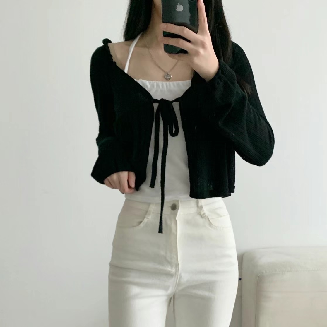 現貨售完下架ෆ🏷ʏᴜɴᴀ’s｜正韓🇰🇷溫柔針織外套+繞脖背心兩件式上衣