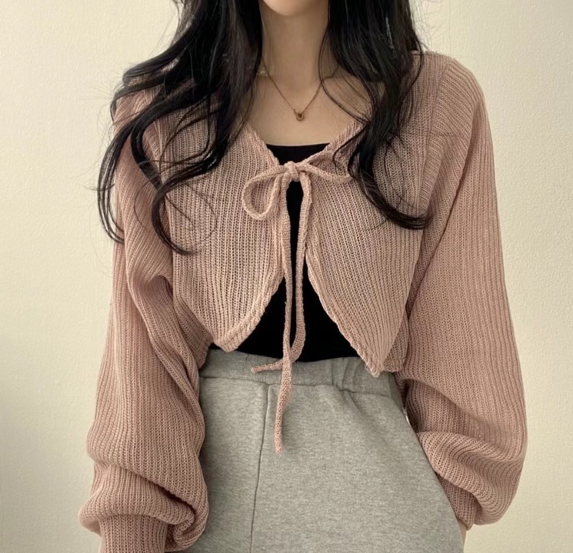 ￼現貨售完不補ෆ🏷ʏᴜɴᴀ’s ㅣ正韓🇰🇷針織兩件式綁帶罩衫+背心3colors