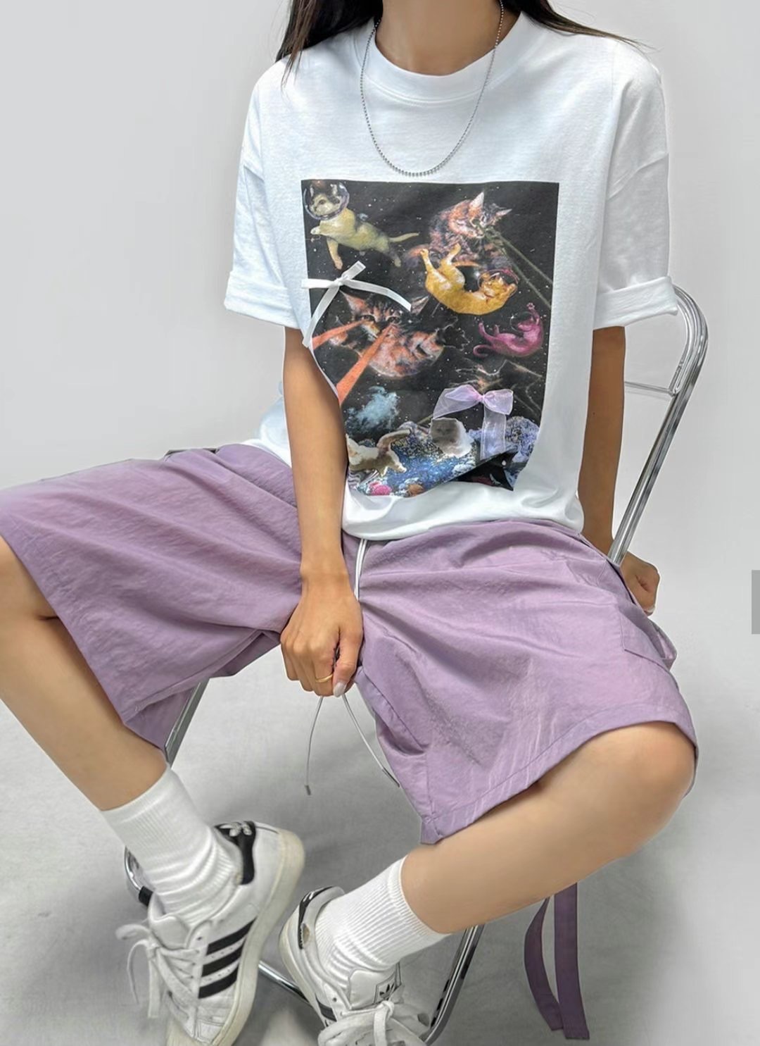 ￼現貨ෆ🏷ʏᴜɴᴀ’s ·韓國代購🇰🇷宇宙貓貓蝴蝶結短袖T 2colors