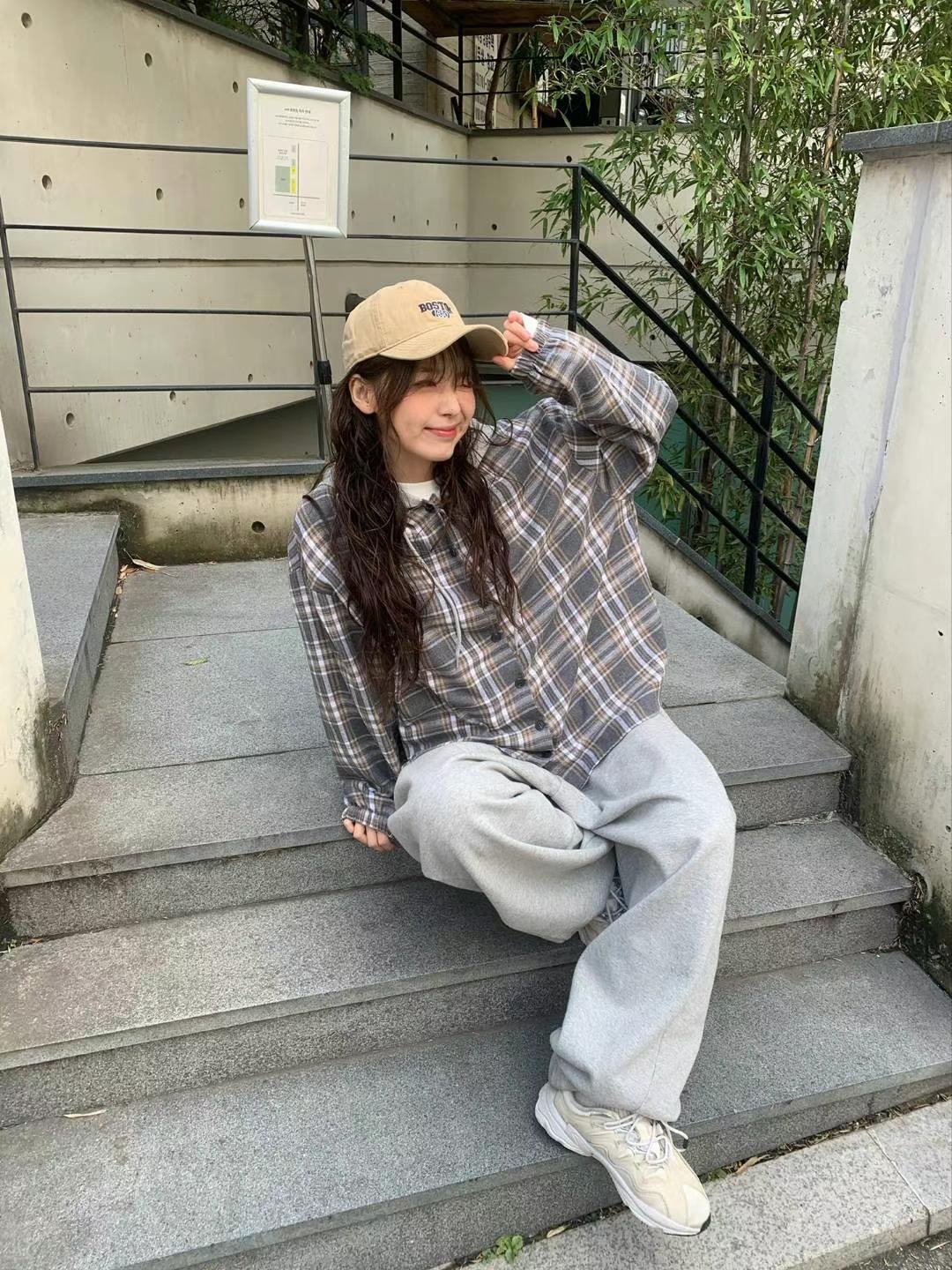 現貨+預購ෆ🏷ʏᴜɴᴀ’s ·正韓代購🇰🇷格子連帽長袖襯衫 3colors