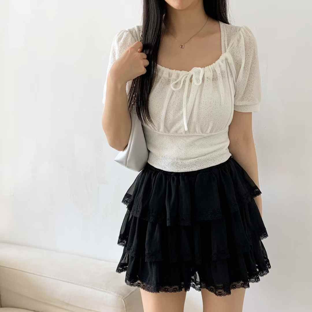 🏷ʏᴜɴᴀ’s ·正韓代購🇰🇷夏日詩篇🌿透膚抓皺綁帶短袖上衣