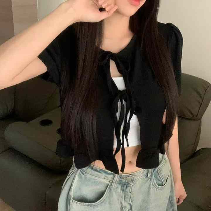 現貨+預購🏷ʏᴜɴᴀ’s ·正韓代購🇰🇷絲語蝴蝶🎀雙綁帶短袖罩衫