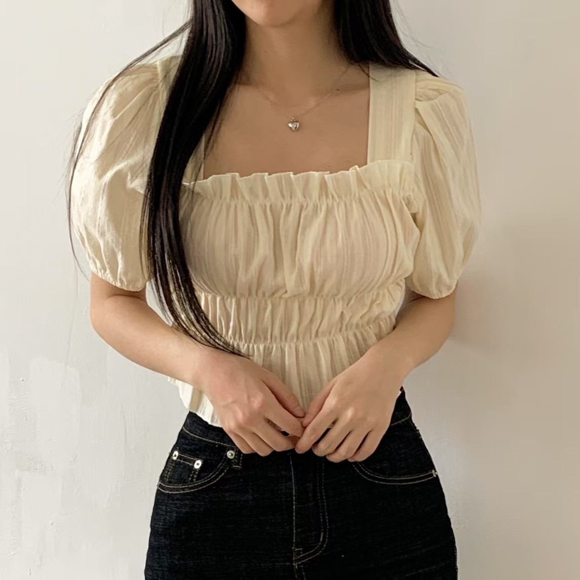 現貨+預購ෆ🏷ʏᴜɴᴀ’s ·正韓代購🇰🇷法式甜美花邊短袖上衣