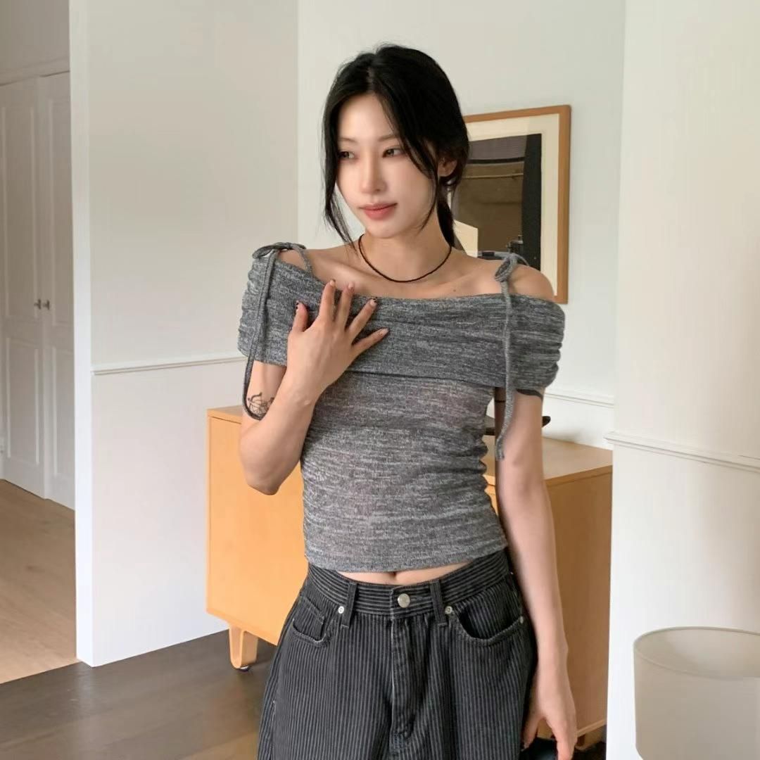 現貨+預購ෆ🏷ʏᴜɴᴀ’s ·正韓代購🇰🇷落霞織語💫綁帶平肩針織上衣