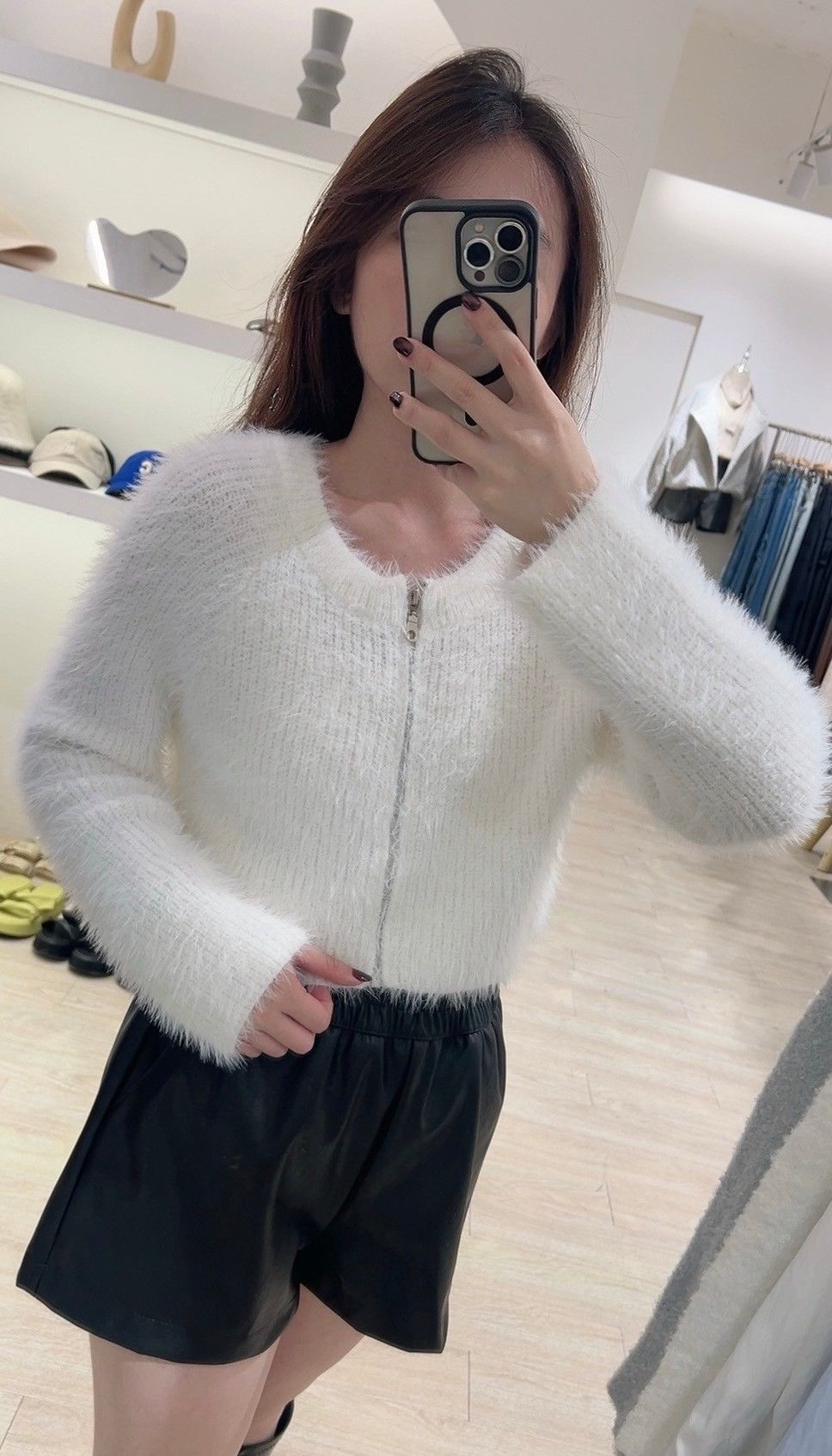 短版拉鍊毛毛外套