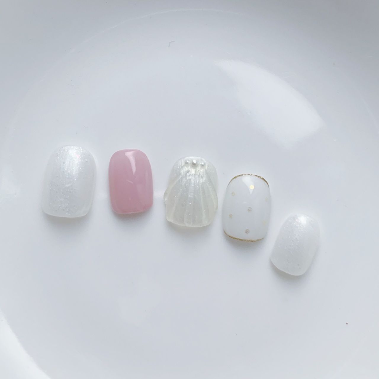 珍珠貝殼指甲貼片/穿戴甲/訂製美甲貼片NA 35 現貨短方形S