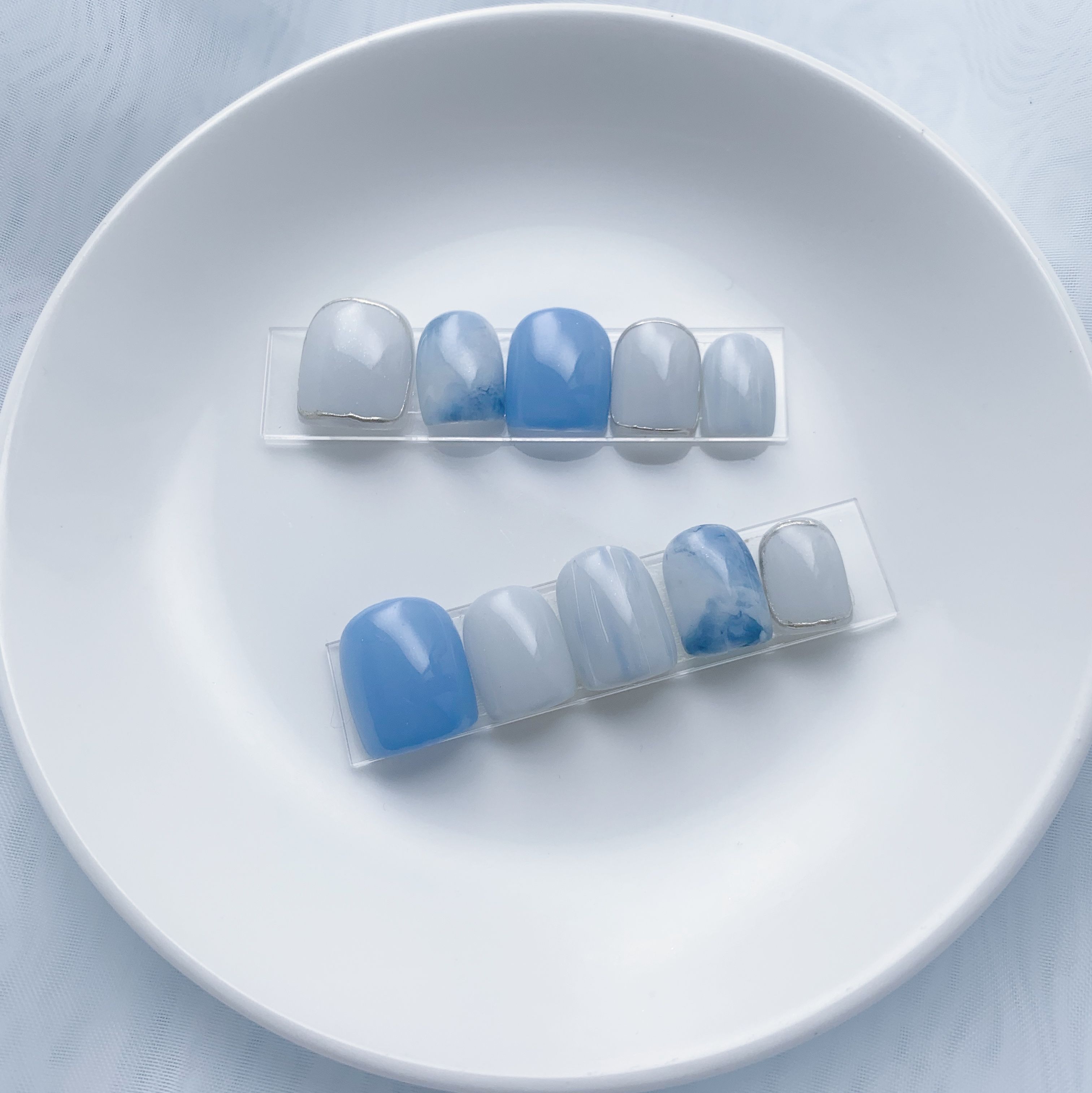 小文青灰藍指甲貼片/穿戴甲/訂製美甲貼片NA 30 現貨迷你橢圓S
