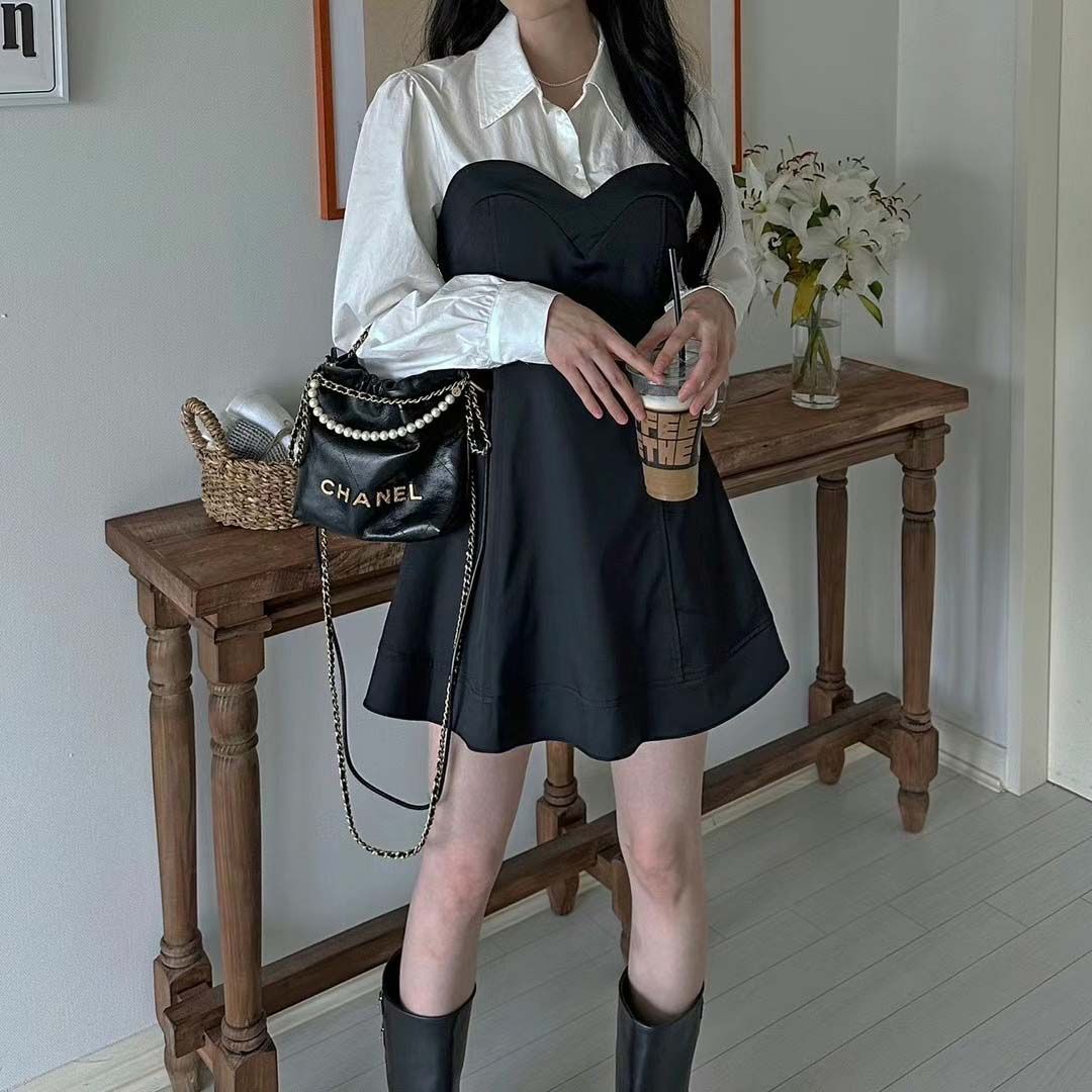 假兩件式襯衫馬甲短洋裝/1色