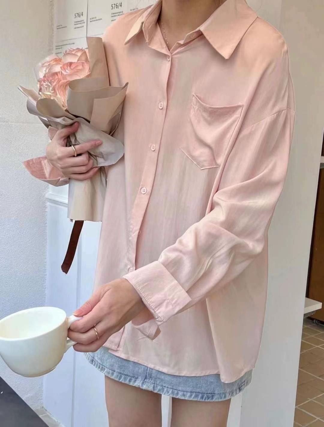氣質口袋微透長版襯衫/2色