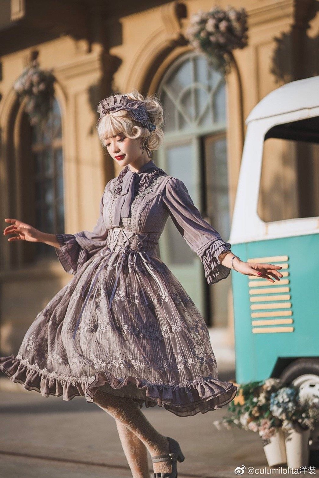 Culumi 晴空下午茶 簡單擺JSK紫色全套L碼，短款，全新僅試