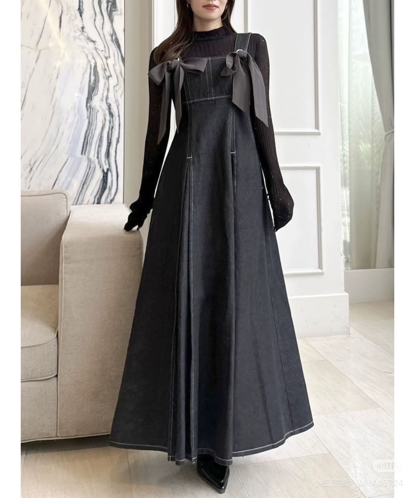 Dazzlin 黑色牛仔吊帶裙