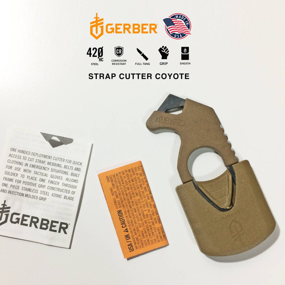 （全新）美軍公發Gerber Strap Cutter Coyote戰術安全切帶器