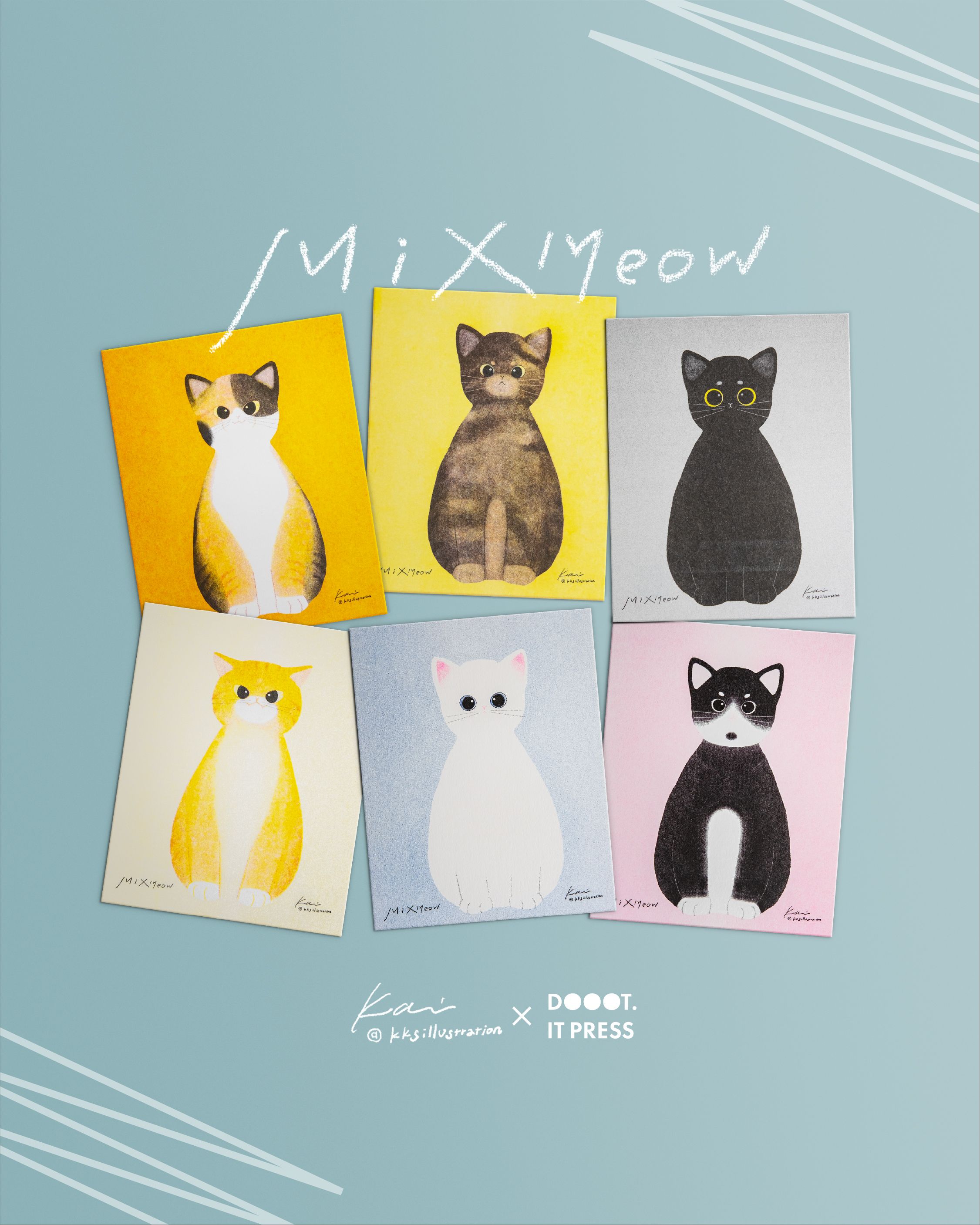 ＼ kk illustration x 有一點混-孔版明信片 / MixMeow系列