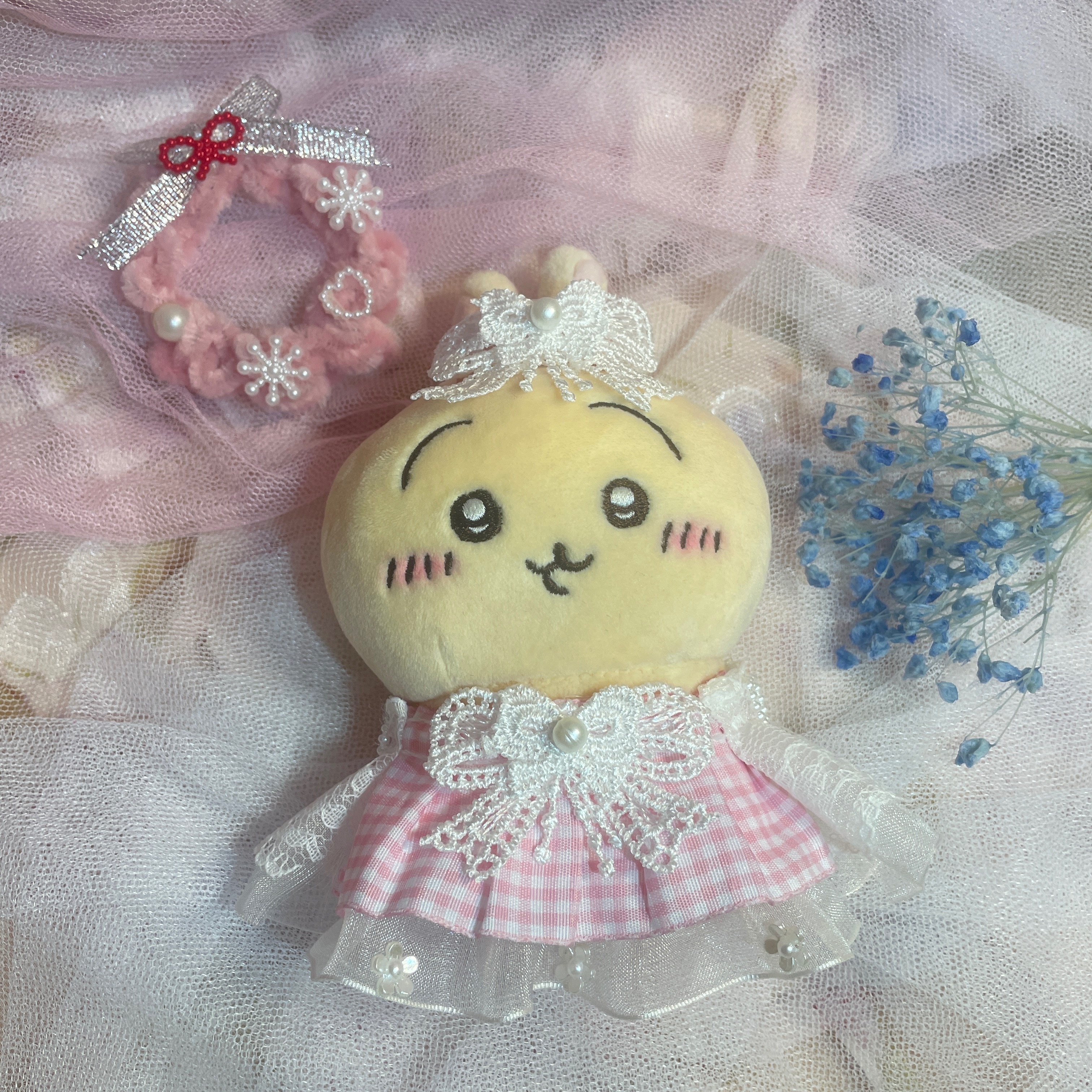 格子公主裙+蝴蝶結頭飾（適小腳款）