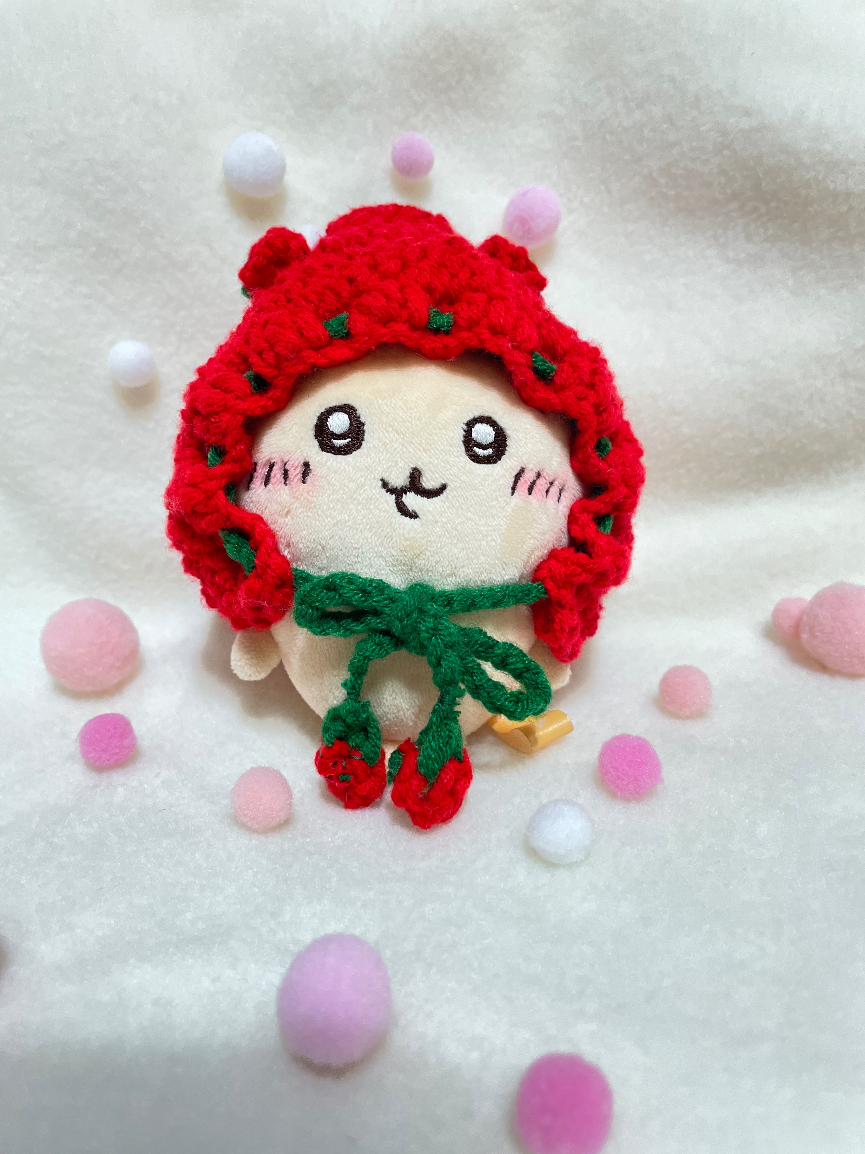 卡哇伊草莓毛帽（適小腳款）