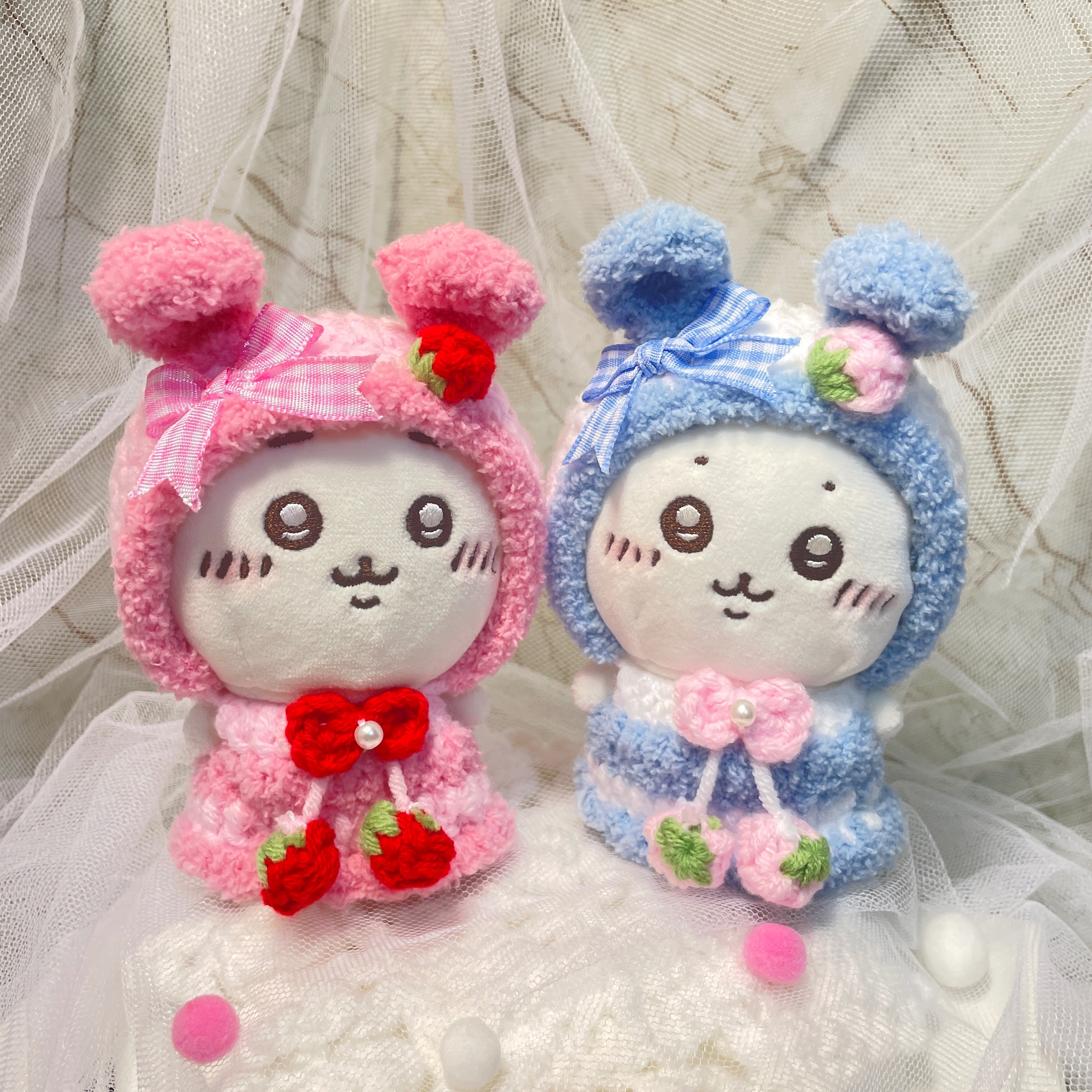 雙色草莓兔寶寶連帽斗篷（適小腳款）