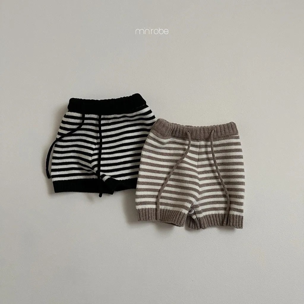 現貨 春季韓國minirobe 條紋針織綁帶短褲