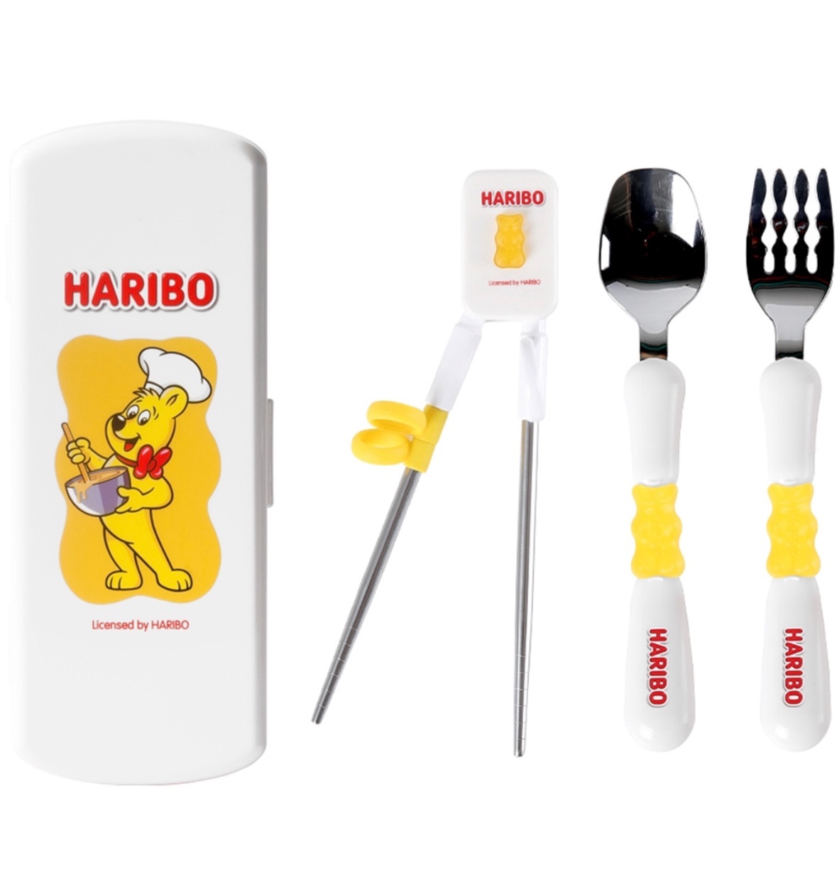 韓國 小熊軟糖 餐具組 湯匙+叉子+筷子+收納盒