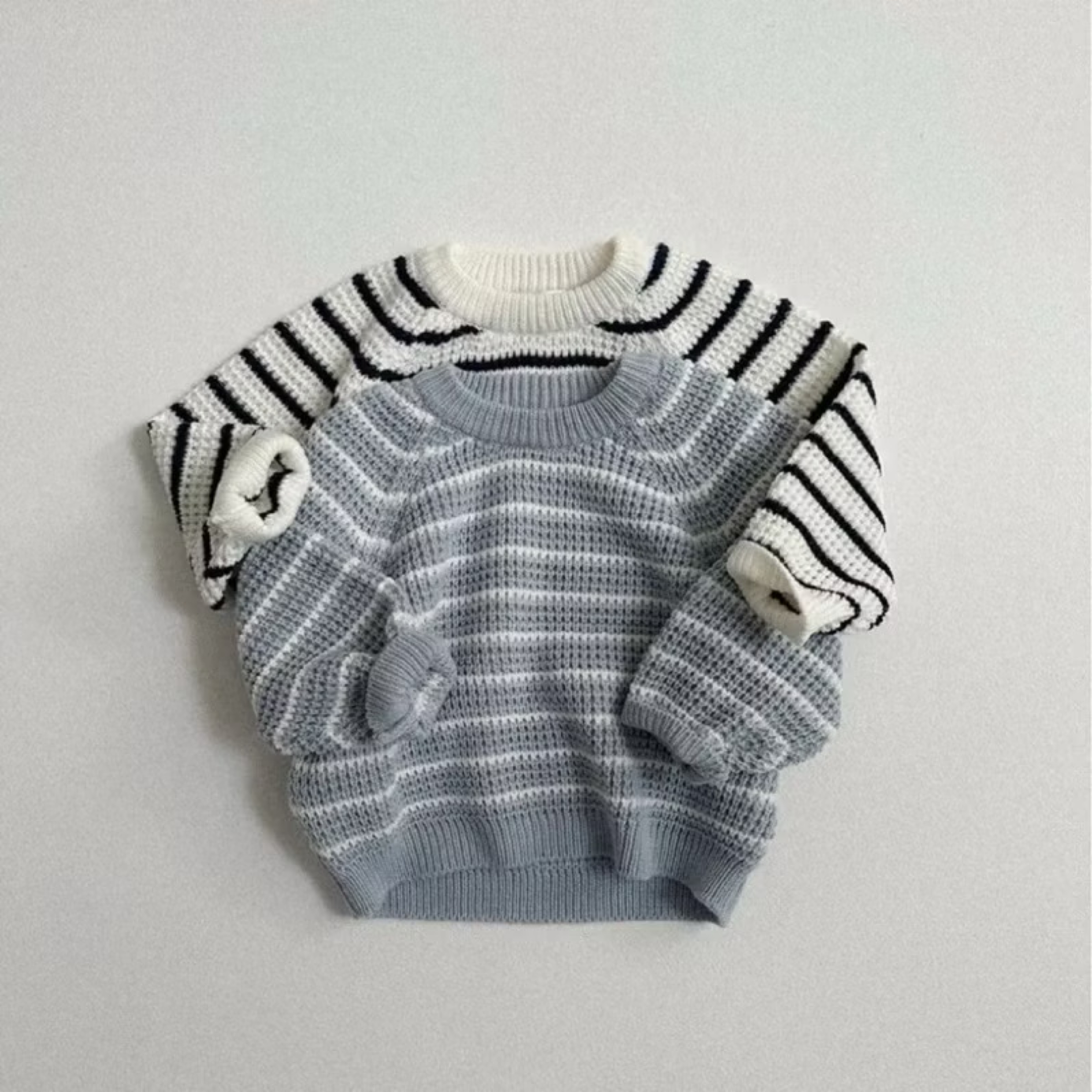 🇰🇷正韓現貨｜24H快速出貨｜minirobe 海螺條紋針織上衣 白藍 80-110cm