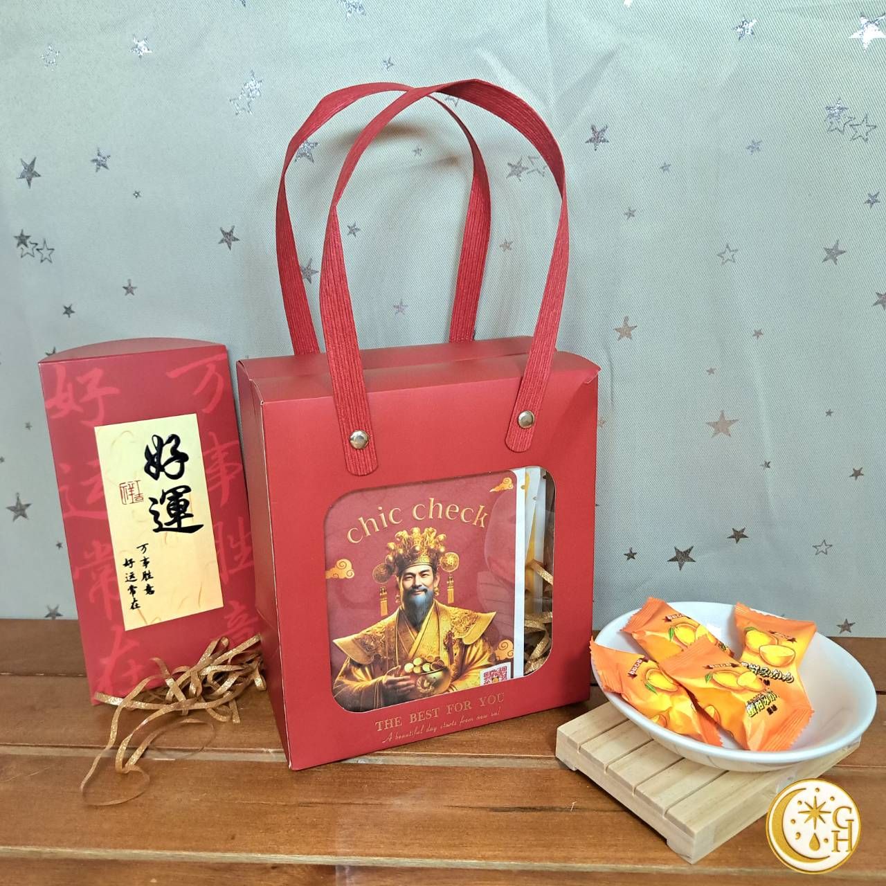 ✨ 月老紅線查查財神祝福禮盒 ✨🎁 ☕ 濾掛咖啡3包 × 🍵 南投好茶2包 × 🍊 蜜柑貴人糖2包