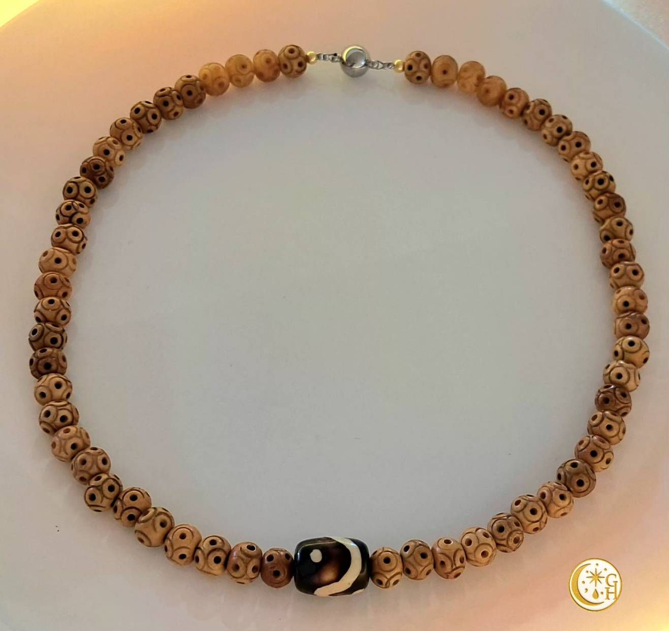 月老紅線查查｜西藏犛牛骨天珠頸鍊（48cm）｜金剛流沙設計款｜型男百搭有型穿搭｜沉穩氣場風格款｜質感日常搭配