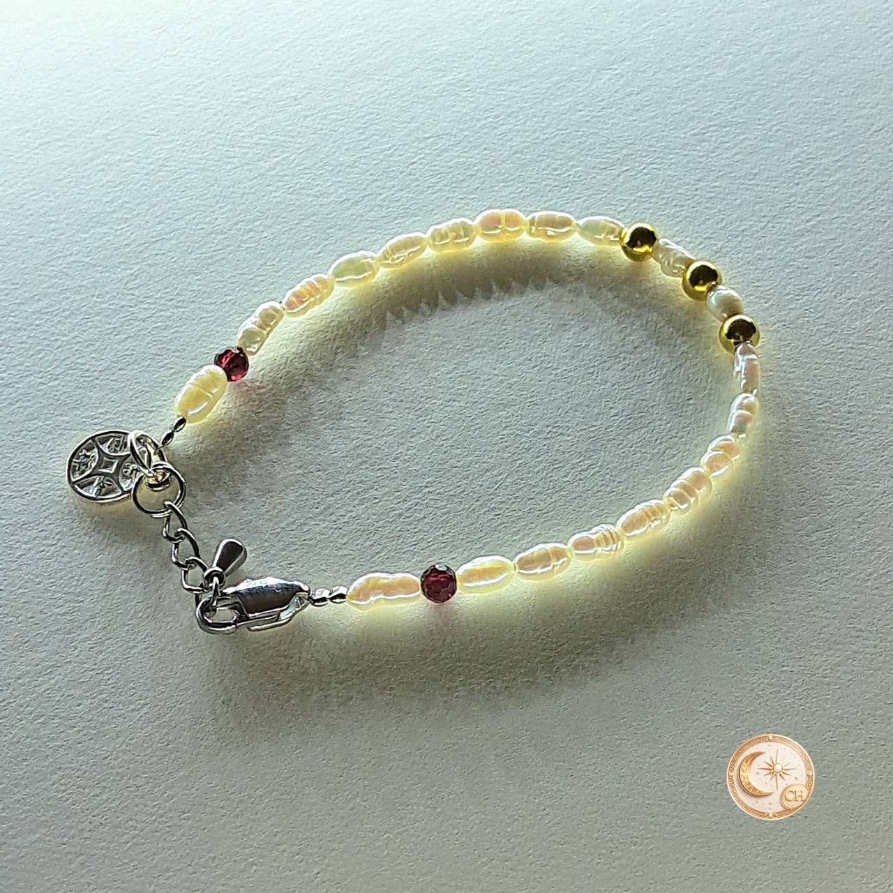 🌷月老紅線查查｜天然珍珠手鍊｜石榴石開運紅石｜母親節禮物推薦｜吉祥如意祝福｜送媽媽禮物｜幸福手鍊