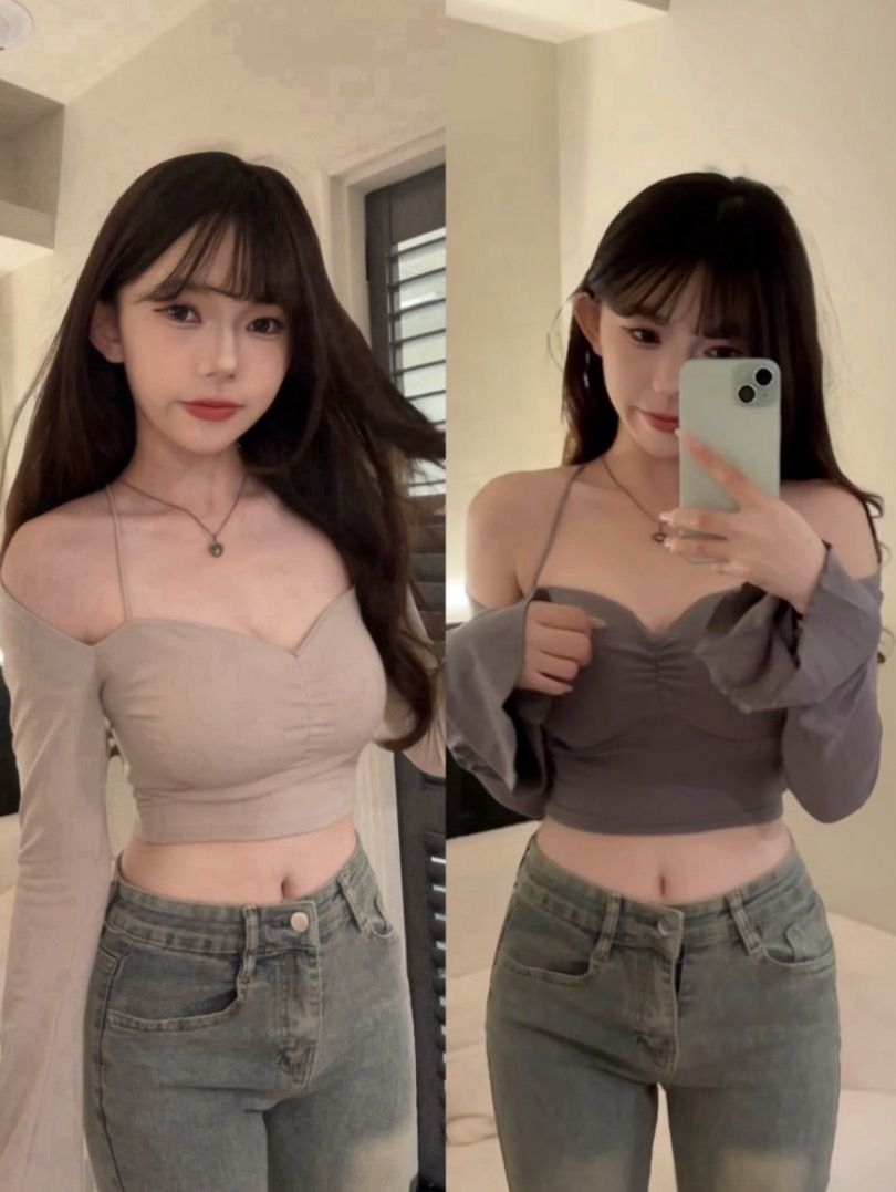 純欲系辣妹細肩上衣（卡/深灰）（有胸墊）