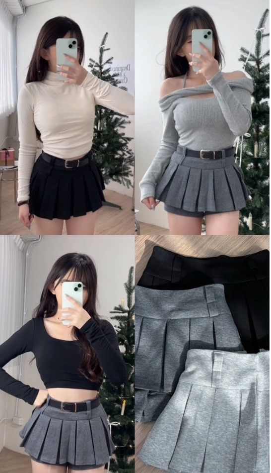 高腰顯瘦百褶配皮帶（有附贈皮帶） 黑/深灰/淺灰