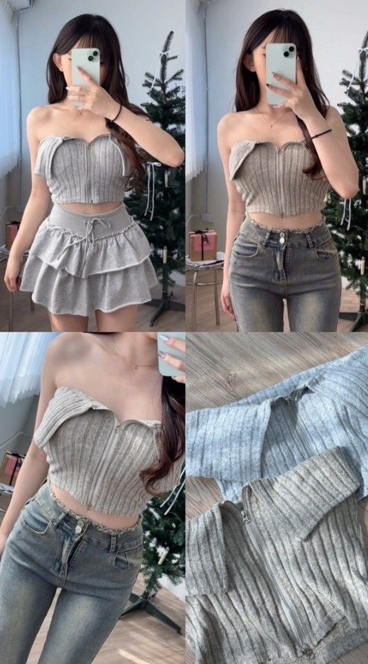 針織翻領雙拉鍊上衣（有胸墊 ）（質感灰 / 氣質咖）