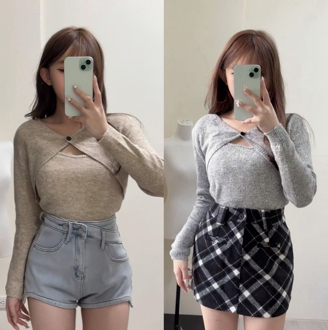 針織背心+小鈕扣小外罩