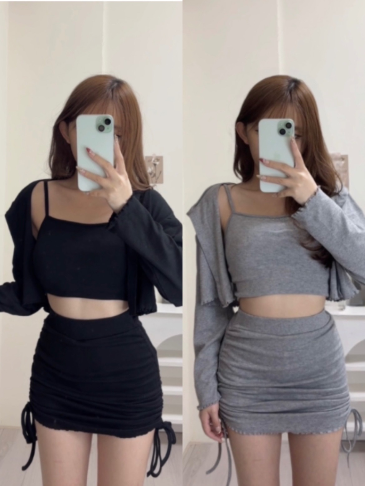 休閒甜辣三件套（有胸墊）（灰/黑色）