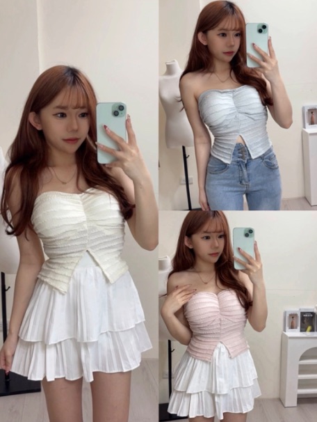 蕾絲平口背心（粉/藍/杏色）（有胸墊）